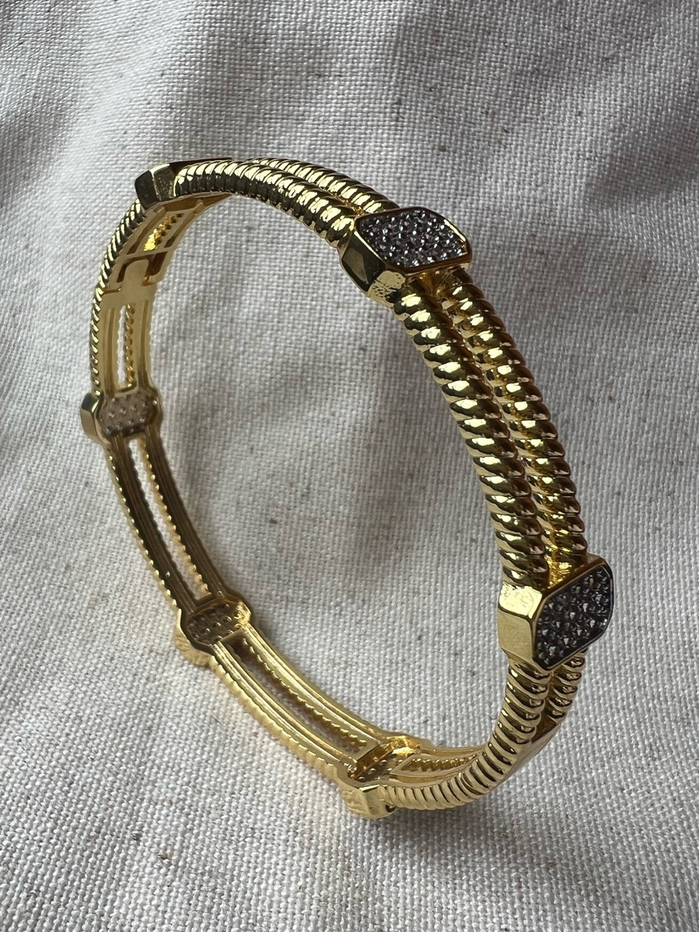 Double Row Gold Pavé Accent Bangle NWOT